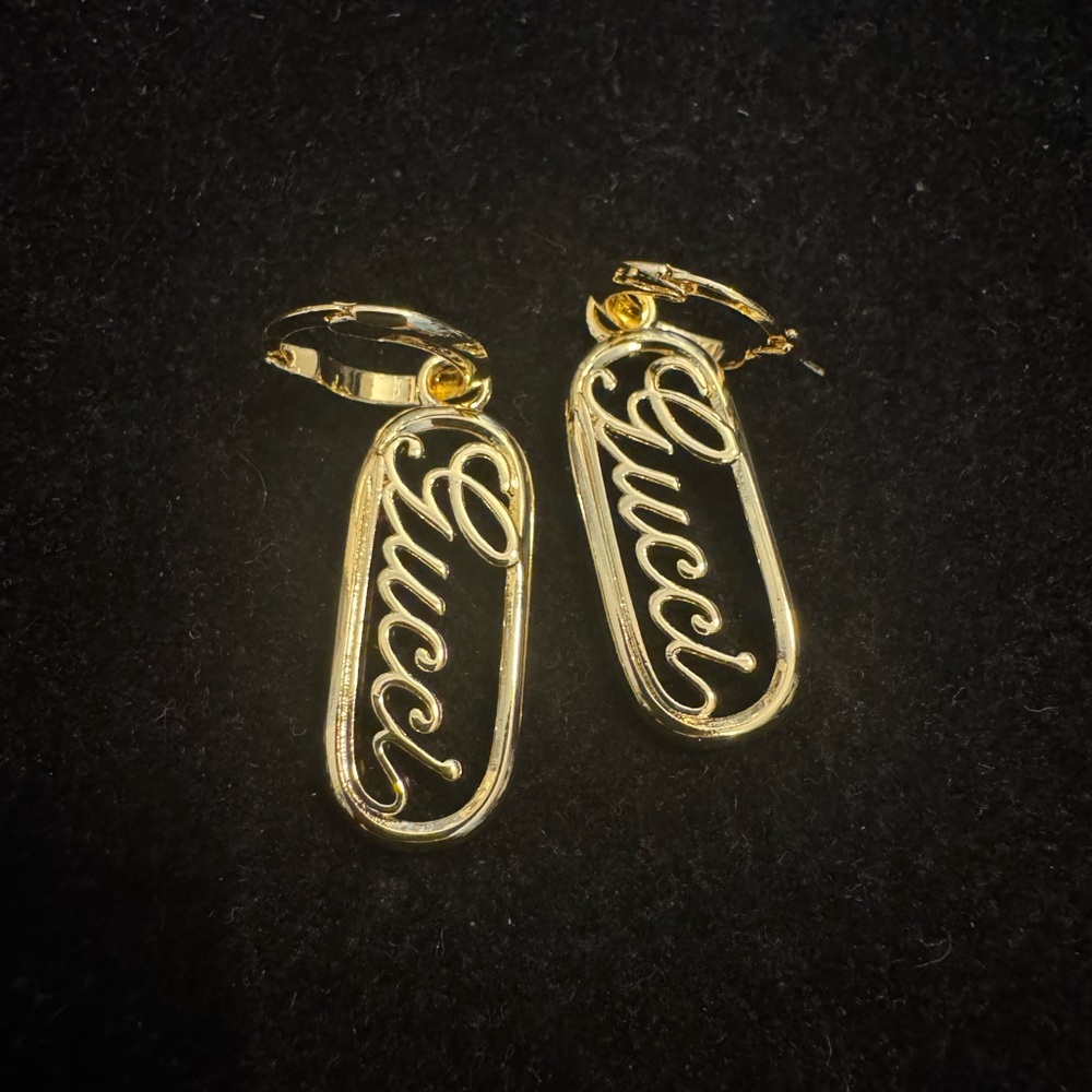 Gucci Gold Script Cursive Earrings - image 1